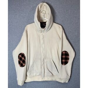 F.U.S.A.I. Hoodie Womens XL Plaid Lined‎ Full Zip Elbow Patch Jacket